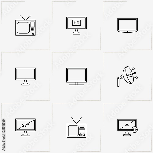 Tv line icon set with television satellite  and television