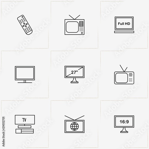 Tv line icon set with television remote  and television