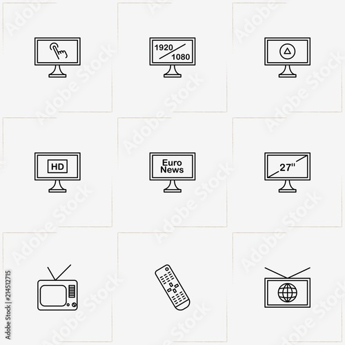 Tv line icon set with television remote  and television