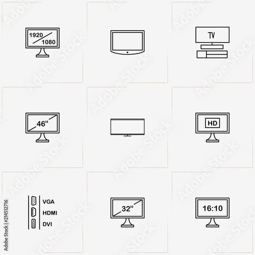 Tv line icon set with television ports and television