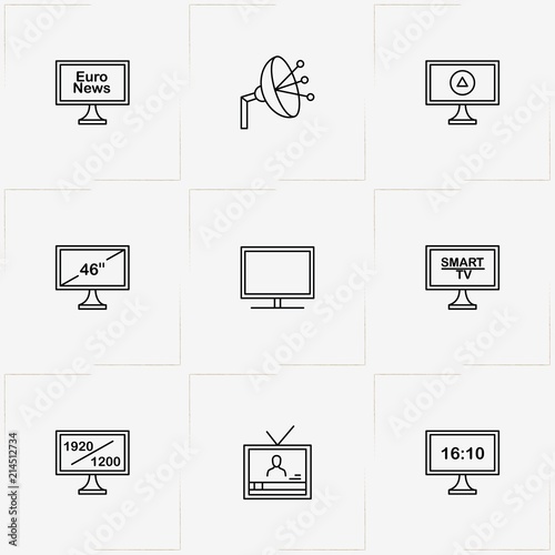 Tv line icon set with television and television satellite