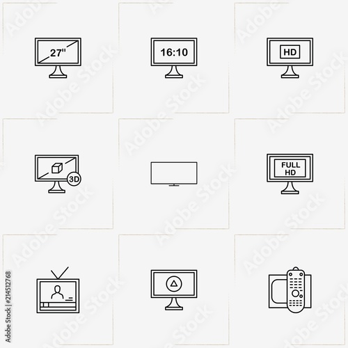 Tv line icon set with television and television remote