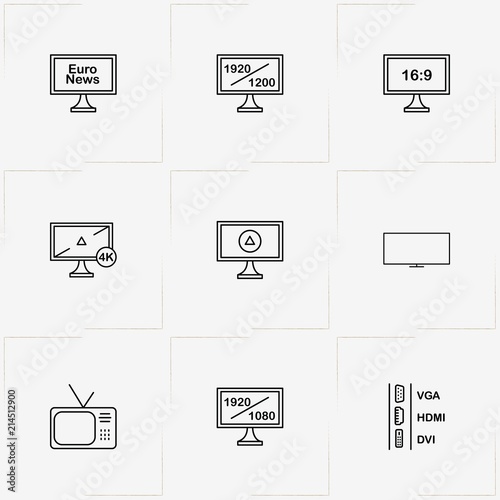 Tv line icon set with television and television ports