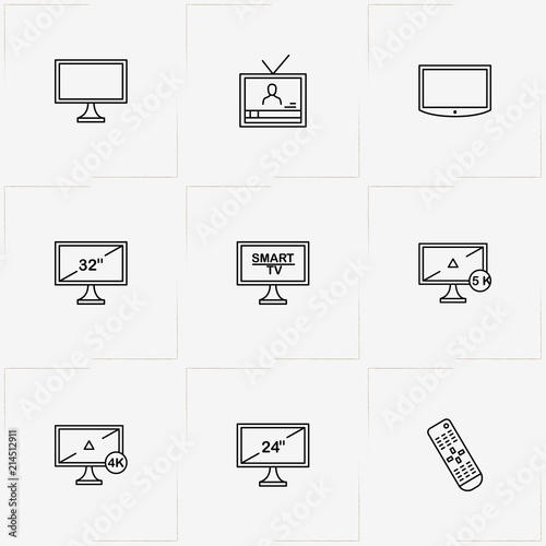 Tv line icon set with television remote  and television