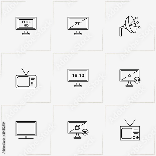 Tv line icon set with television satellite  and television