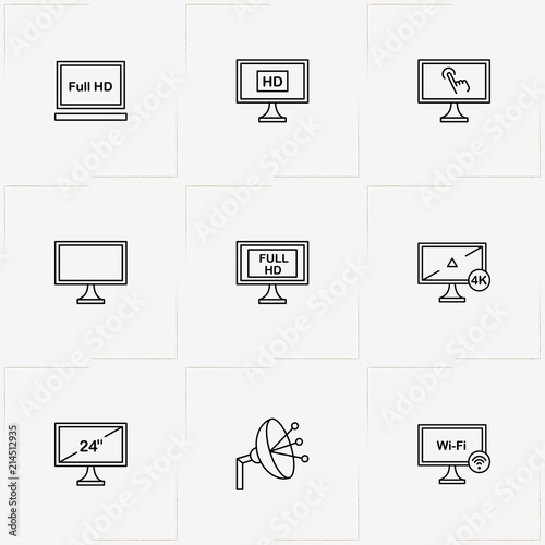 Tv line icon set with television satellite  and television