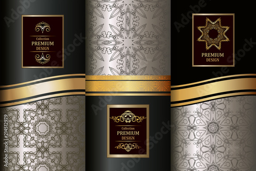 Collection of Luxury Seamless Patterns. Victorian damask seamless pattern. Collection of design elements,labels,icon,frames, for packaging,design of luxury products.