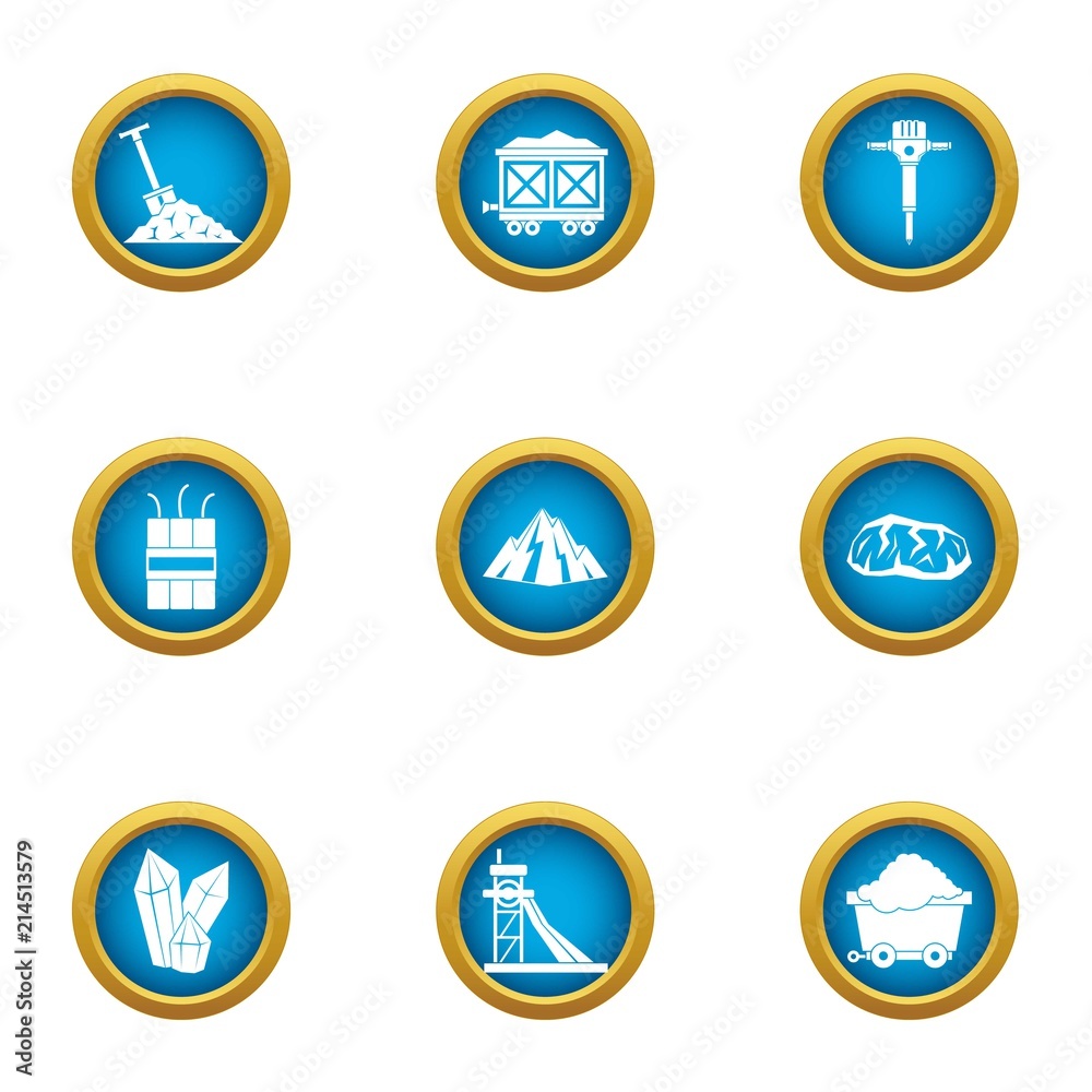 Mining engineering icons set. Flat set of 9 mining engineering vector icons for web isolated on white background Mining engineering icons set. Flat set of 9 mining engineering vector icons for web isolated on white background