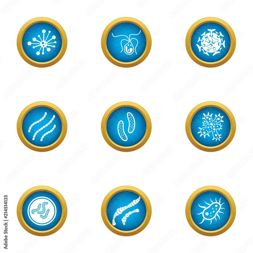 Bacterial intervention icons set. Flat set of 9 bacterial intervention vector icons for web isolated on white background