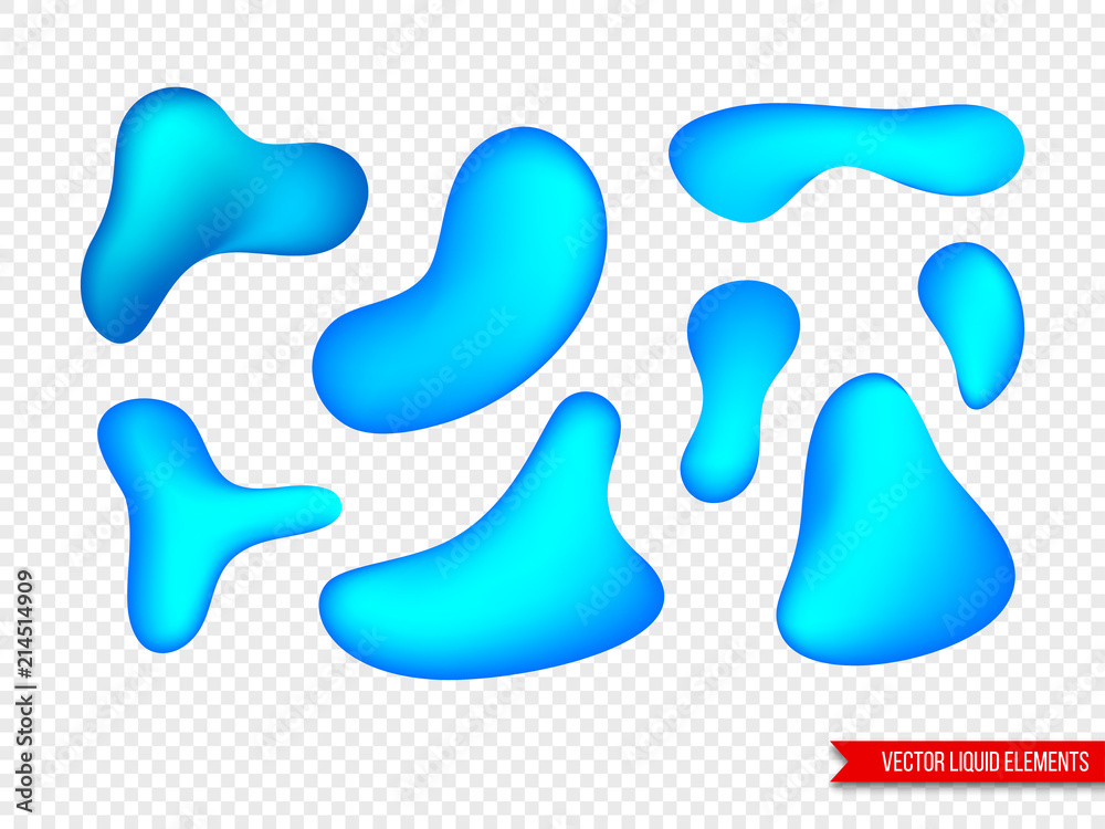 Obraz premium Set of liquid elements for posters, cards, presentations, flyers and covers design. Gradient shapes in bright blue color. Isolated on transparent background. Vector illustration.