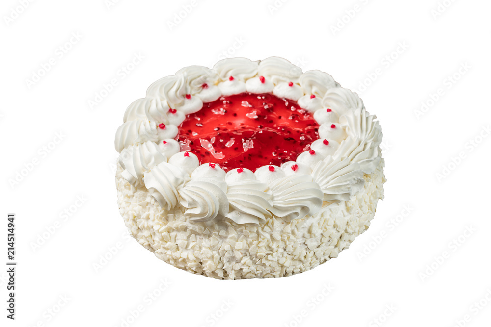 Strawberry Cake dessert with candies on white background Strawberry Cake dessert with candies on white background