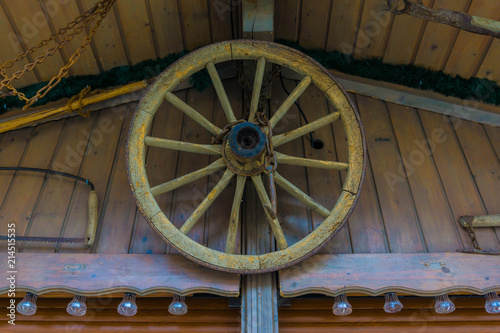 Rustic old wagon wheel