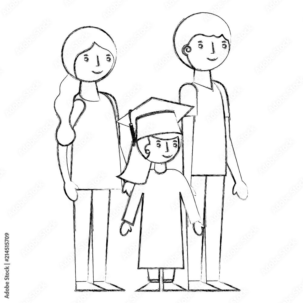 smiling parents and daughter graduate girl vector illustration sketch smiling parents and daughter graduate girl vector illustration sketch