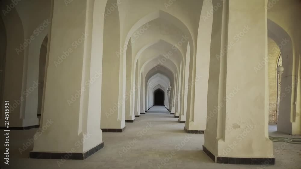 Arched hallway perspective at Mir-i-Arab medressa in Bukhara, Uzbekisan. Arched hallway perspective at Mir-i-Arab medressa in Bukhara, Uzbekisan.