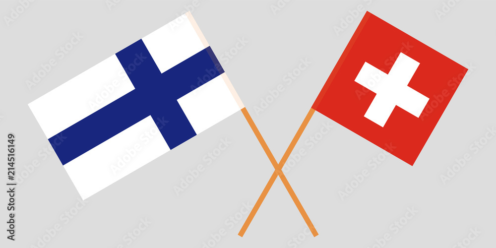 The crossed Finland and Switzerland flags. Official colors. Vector
