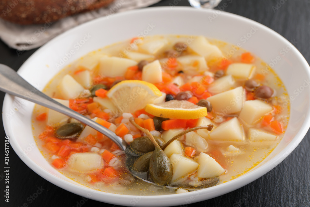 Rassolnik with capers and lemon Rassolnik with capers and lemon