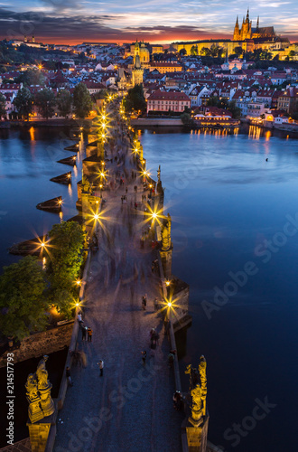 Photography Charles Bridge with Prague Castle after sunset