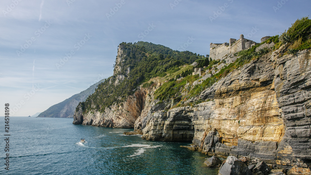 Cliff and fort near Portovenere, Cinque Terre, Italy