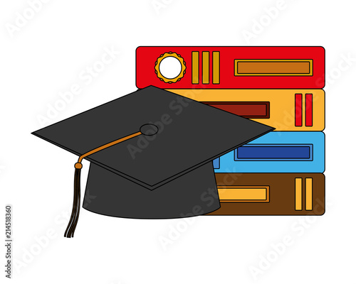 hat graduation with books vector illustration design