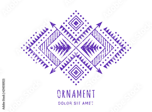 Colorful Aztec style ornamental geometric ornament. Indian ornate design. Tribal decorative template. Ethnic ornamentation. Grungy shabby chic hipster texture. EPS 10 vector illustration.