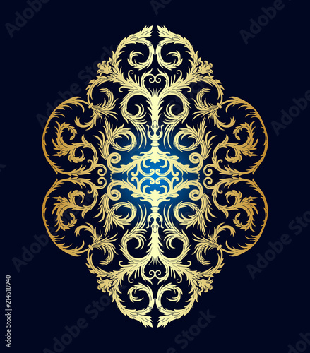 French baroque heraldic elegant ornate background. Luxurious fashionable gold ornamental design. Vintage fancy ornament decoration for event invitation, party flyer, certificates, cards, brochures. 