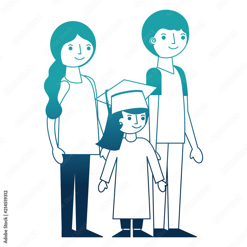 parents with girl graduted avatar character vector illustration design parents with girl graduted avatar character vector illustration design