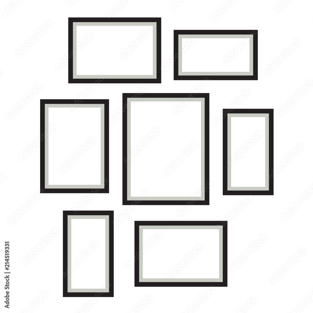 Photo frame template vector set hanging on wall. Empty frames for wall printed art. Photo frame template vector set hanging on wall. Empty frames for wall printed art.