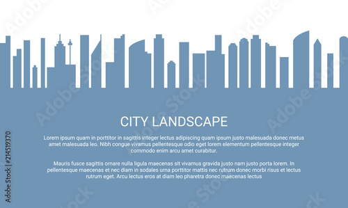 Cityscape flat style background set. Modern futuristic megalopolis architectural design concept skyline. Gray blue landscape backdrop. EPS 10 vector illustration. Isolated on white