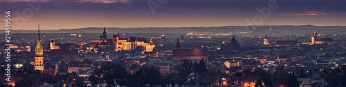 Obraz Kraków, Polska nocna panorama historycznego starego miasta