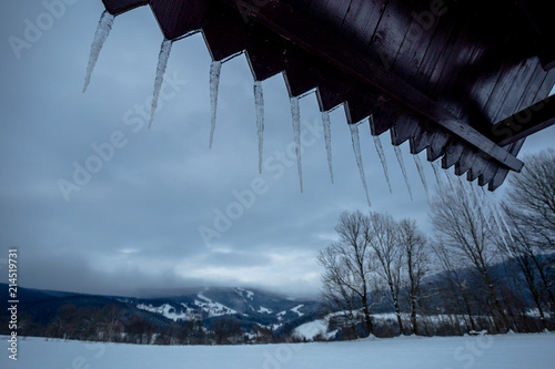 Icicles and Cloudy Winter Weather in the Giant Mountains