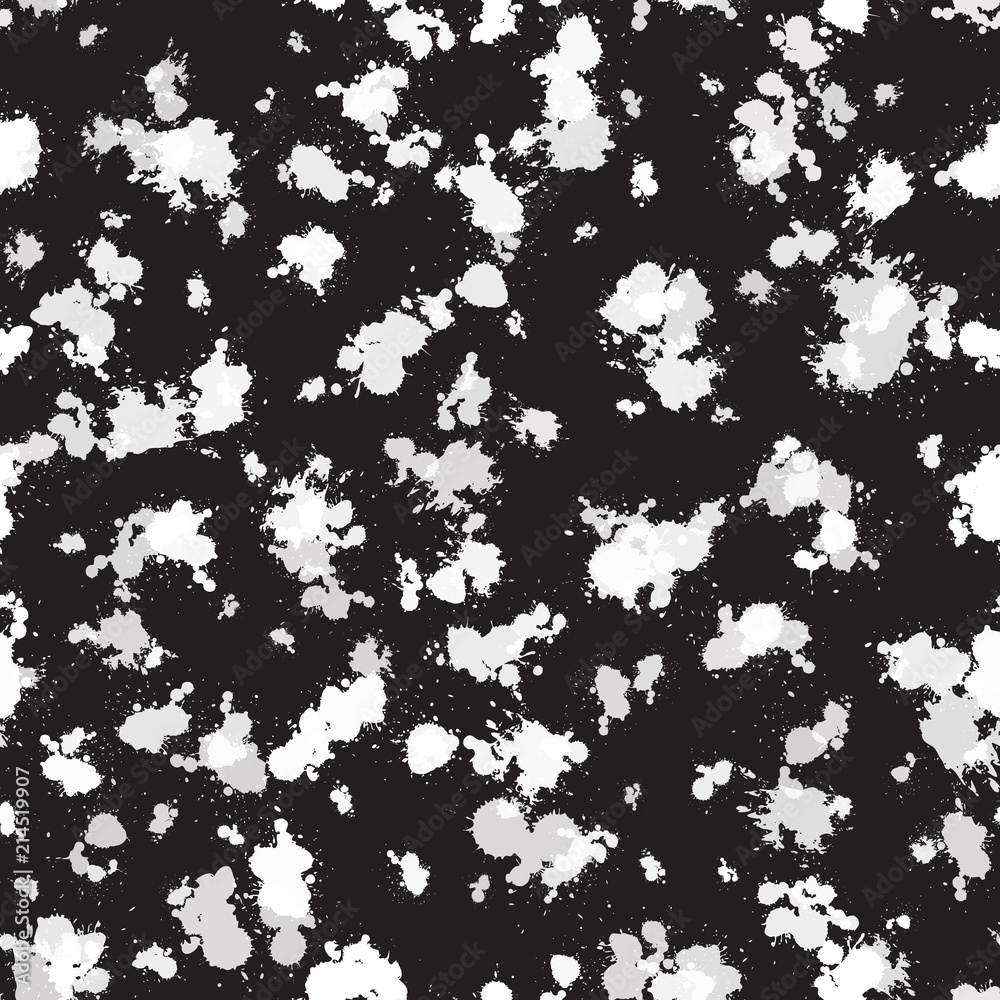 Seamless pattern with black and white color splashes. Vector.