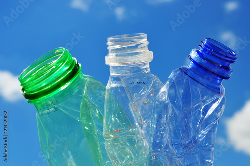 waste plastic bottles in environmet photo