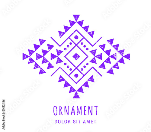 Colorful Aztec style ornamental geometric ornament. Indian ornate design. Tribal decorative template. Ethnic ornamentation. Grungy shabby chic hipster texture. EPS 10 vector illustration.