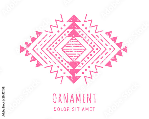 Colorful Aztec style ornamental geometric ornament. Indian ornate design. Tribal decorative template. Ethnic ornamentation. Grungy shabby chic hipster texture. EPS 10 vector illustration.
