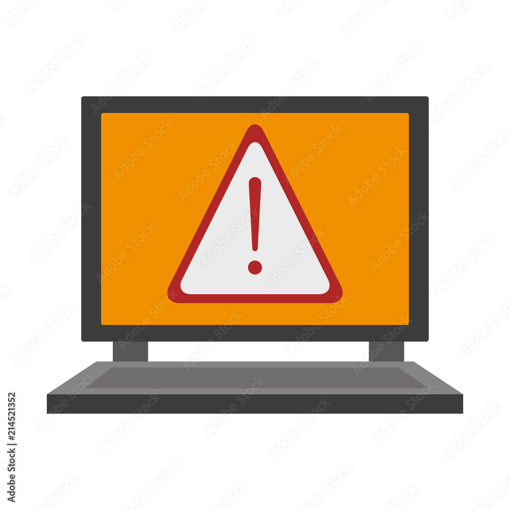 Computer with attention sign on screen vector illustration graphic design Computer with attention sign on screen vector illustration graphic design
