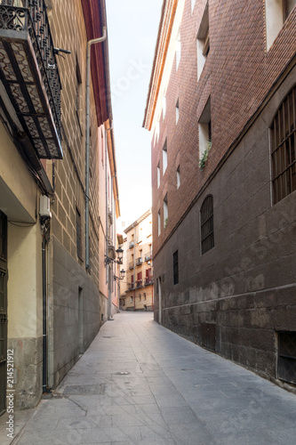 Facade of typical Buildings and streets in City of Madrid  Spain