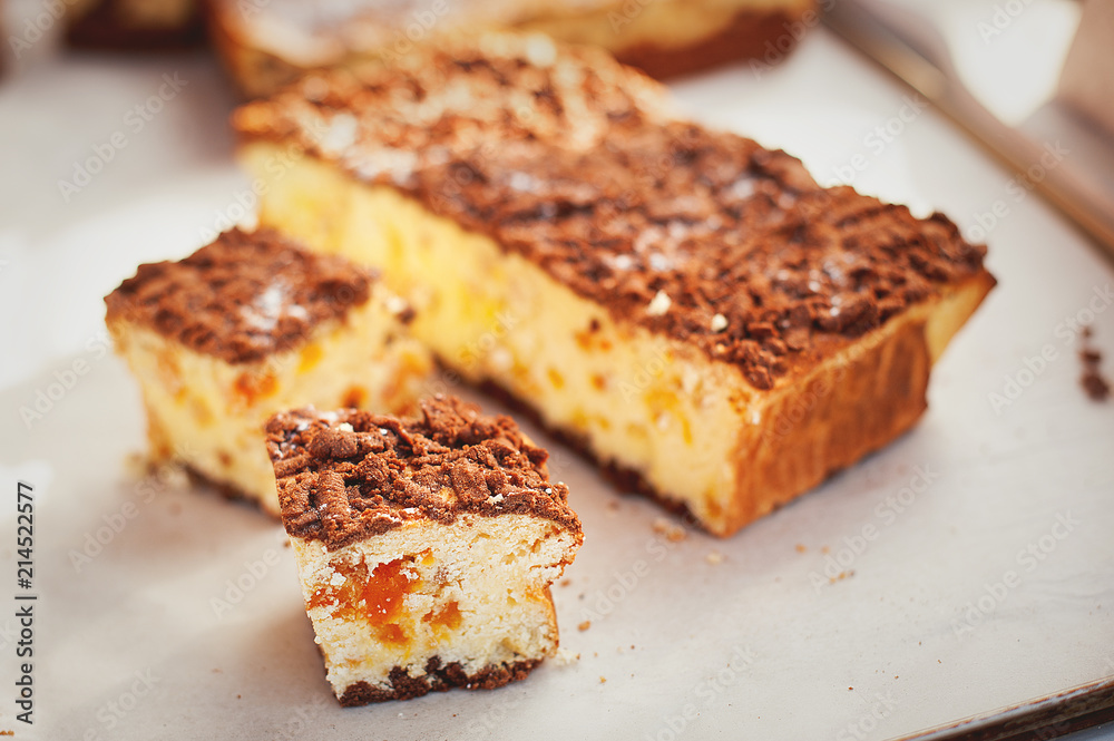 Sliced homemade cheesecake. selective focus Sliced homemade cheesecake. selective focus