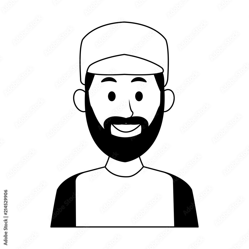 Young man with hat and beard casual clothes cartoon vector illustration graphic design