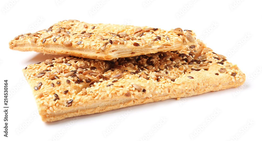 Grain cereal cookies on white background. Healthy snack