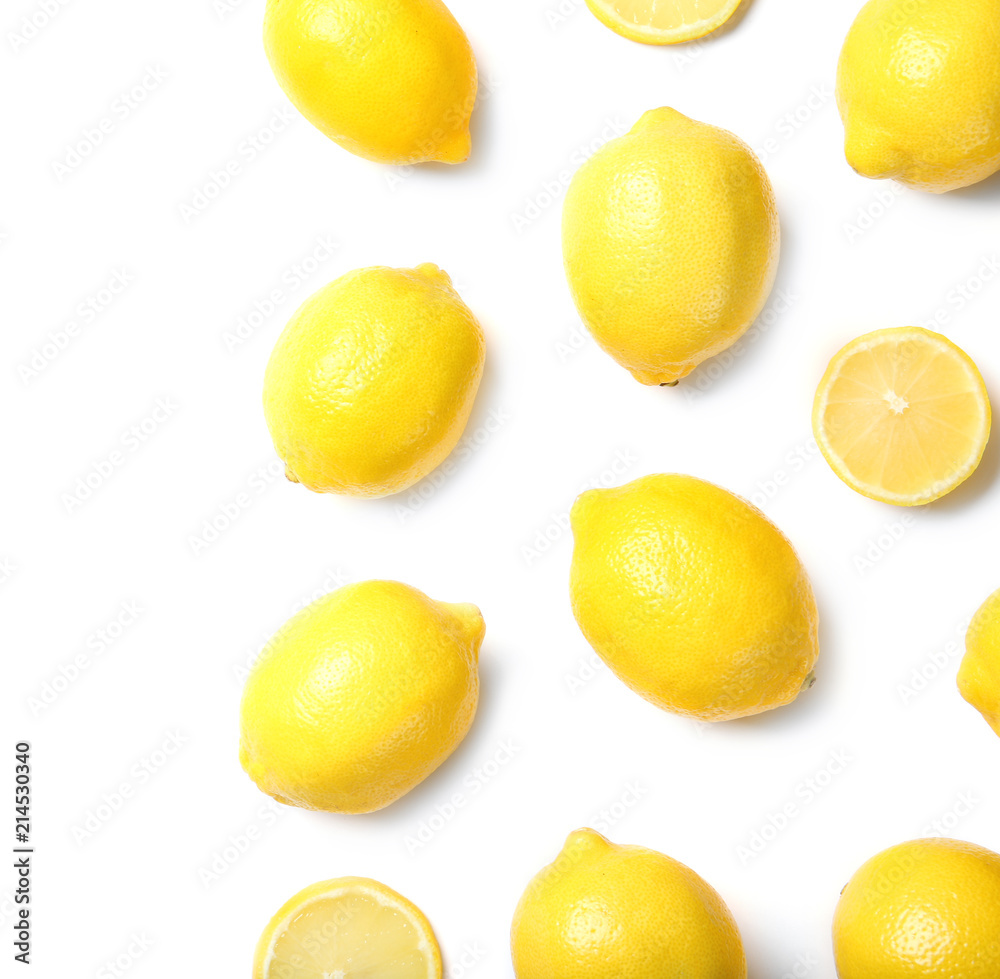 Beautiful composition with lemons on white background