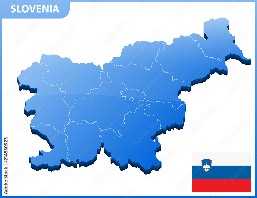 Highly detailed three dimensional map of Slovenia with regions border