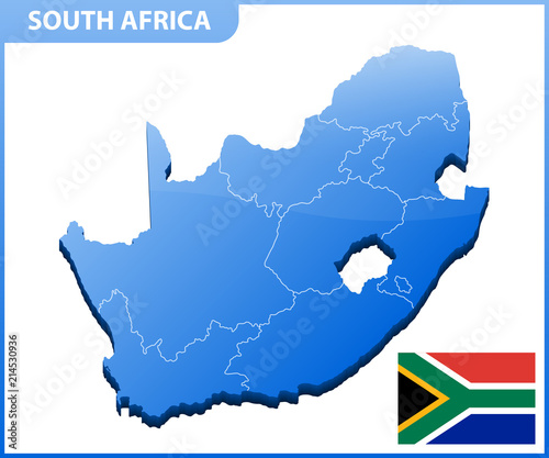 Highly detailed three dimensional map of South Africa. Administrative division.