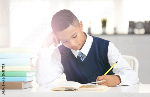 Cute boy at lesson in school
