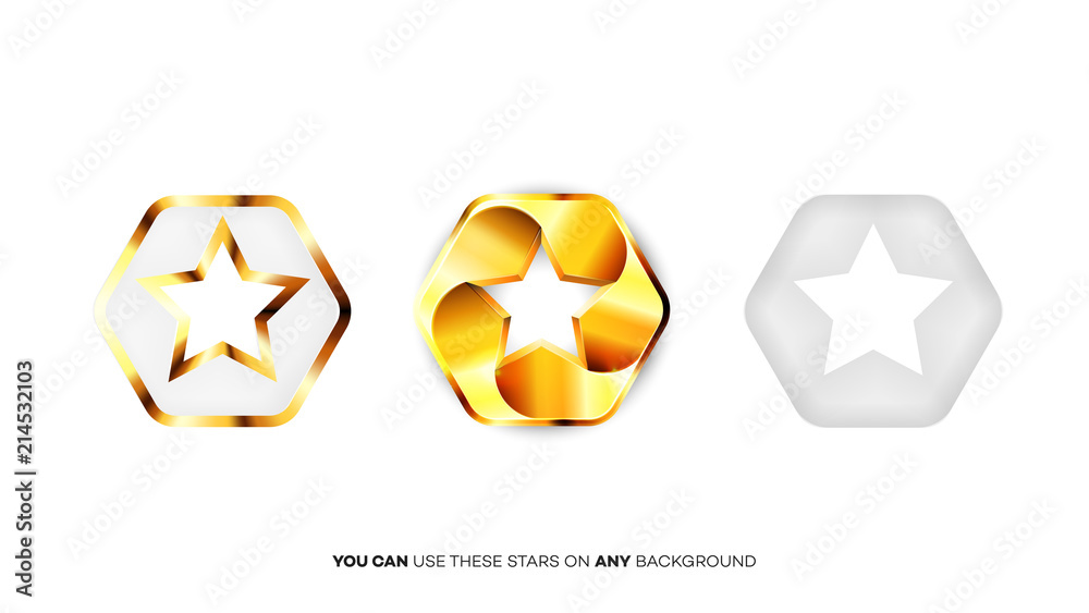 Vector Perfect Glossy Golden Stars. Template For Christmas, Award Or Five Stars Rating Design Vector Perfect Glossy Golden Stars. Template For Christmas, Award Or Five Stars Rating Design