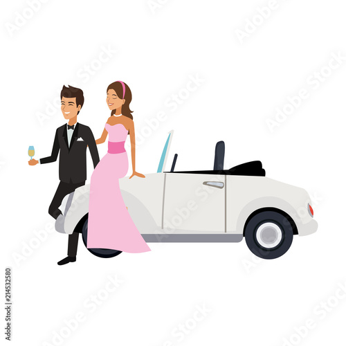 Bride and groom with sport car vector illustration graphic design
