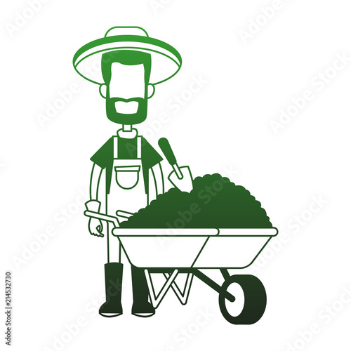 Farmer man with wheelbarrow vector illustration graphic design