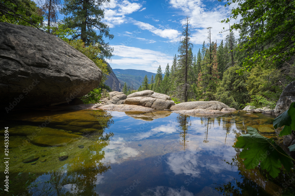 Blue Sky Reflection in a natural rock pool - Cascade Creek, Yosemite