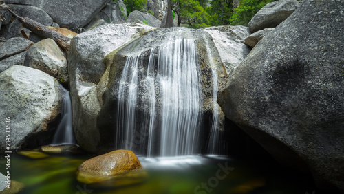 Stunning Waterfall Over a Giant Boulder in Cascade Creek - Yosemite National Park