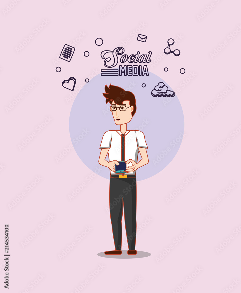 man in glasses using smartphone social media man in glasses using smartphone social media