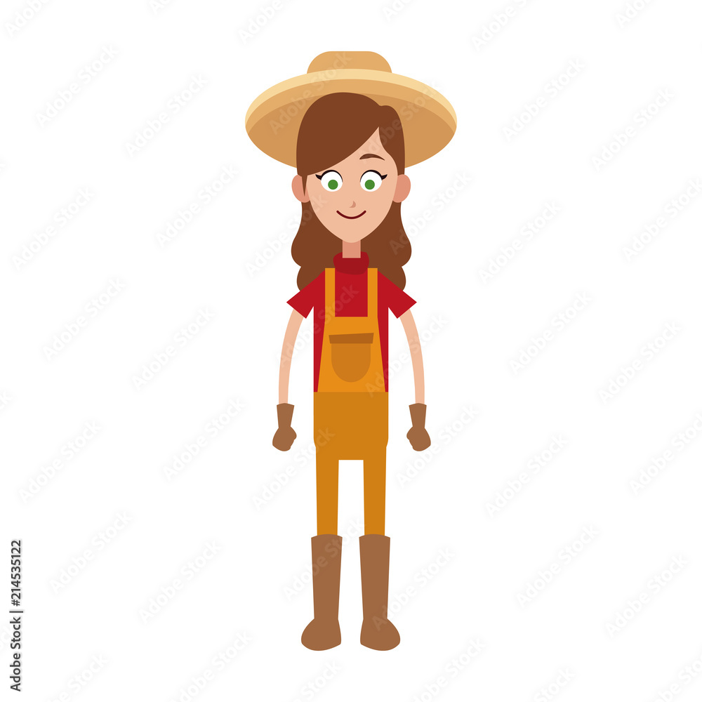 Woman farmer with overrall and hat vector illustration graphic design